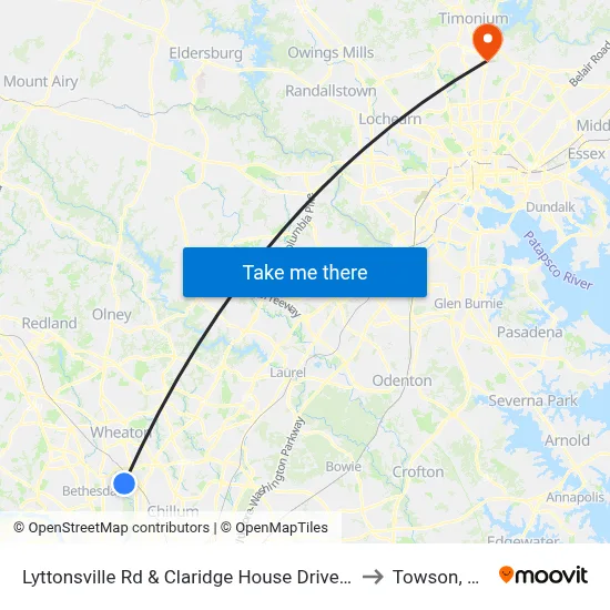 Lyttonsville Rd & Claridge House Driveway to Towson, MD map