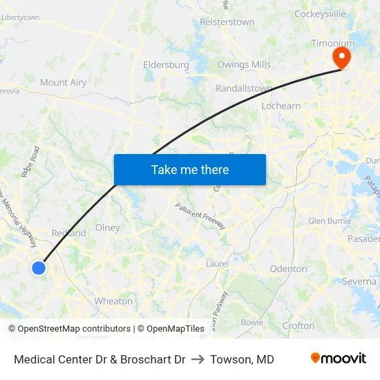Medical Center Dr & Broschart Dr to Towson, MD map