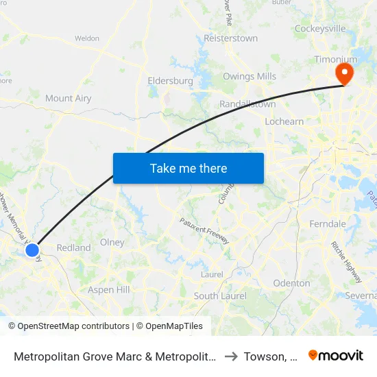 Metropolitan Grove Marc & Metropolitan Ct to Towson, MD map