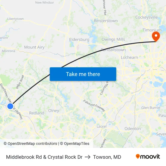 Middlebrook Rd & Crystal Rock Dr to Towson, MD map