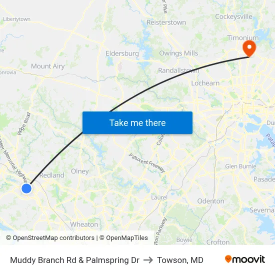 Muddy Branch Rd & Palmspring Dr to Towson, MD map