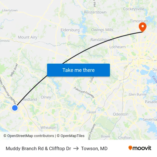 Muddy Branch Rd & Clifftop Dr to Towson, MD map