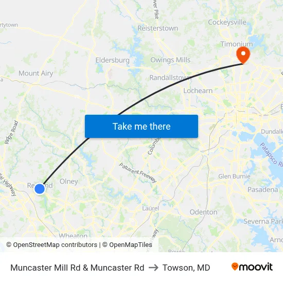 Muncaster Mill Rd & Muncaster Rd to Towson, MD map