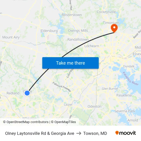 Olney Laytonsville Rd & Georgia Ave to Towson, MD map
