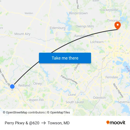 Perry Pkwy & @620 to Towson, MD map