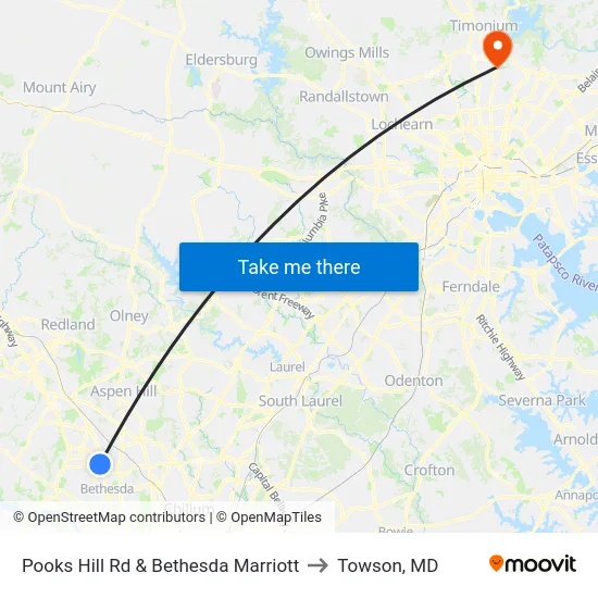 Pooks Hill Rd & Bethesda Marriott to Towson, MD map