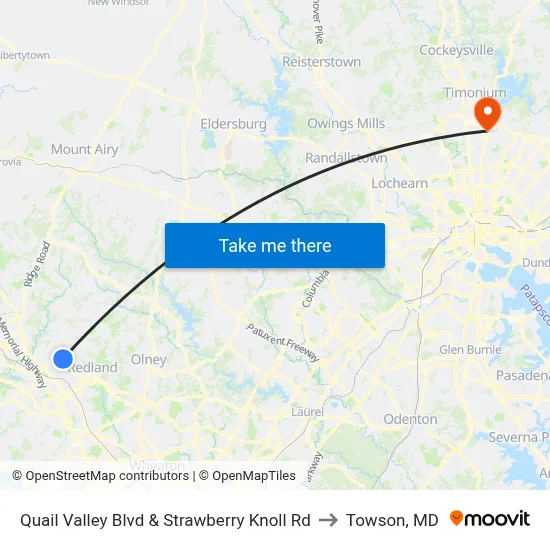 Quail Valley Blvd & Strawberry Knoll Rd to Towson, MD map