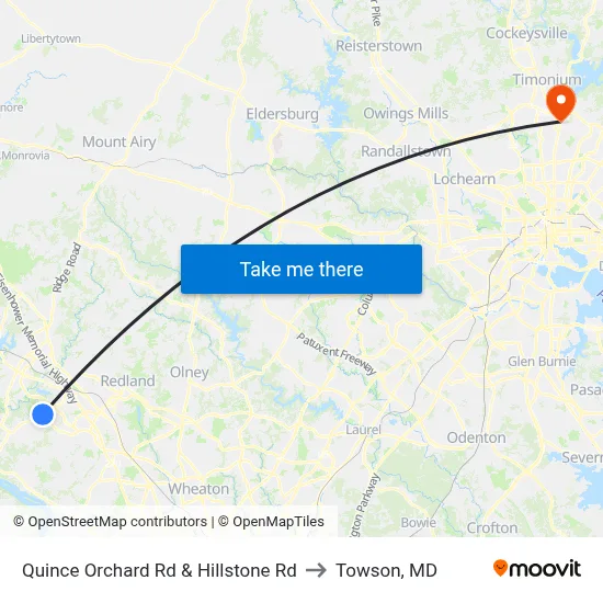 Quince Orchard Rd & Hillstone Rd to Towson, MD map