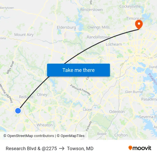 Research Blvd & @2275 to Towson, MD map