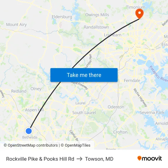 Rockville Pike & Pooks Hill Rd to Towson, MD map