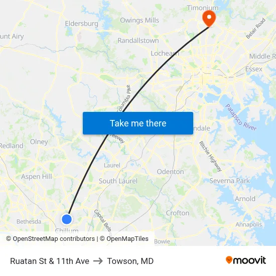 Ruatan St & 11th Ave to Towson, MD map