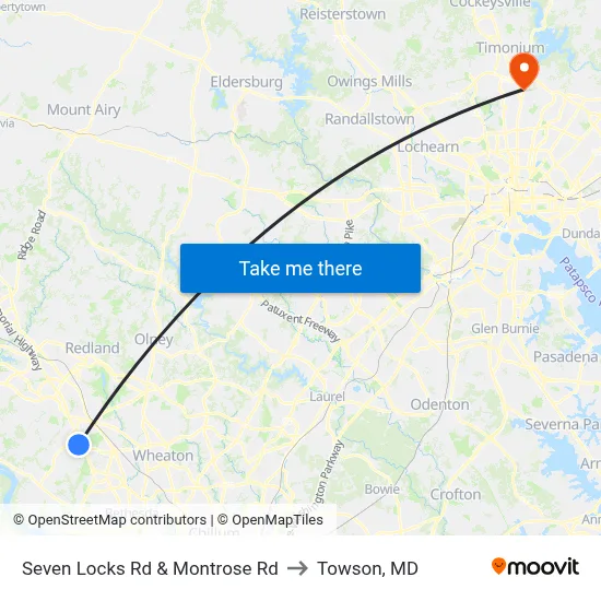 Seven Locks Rd & Montrose Rd to Towson, MD map