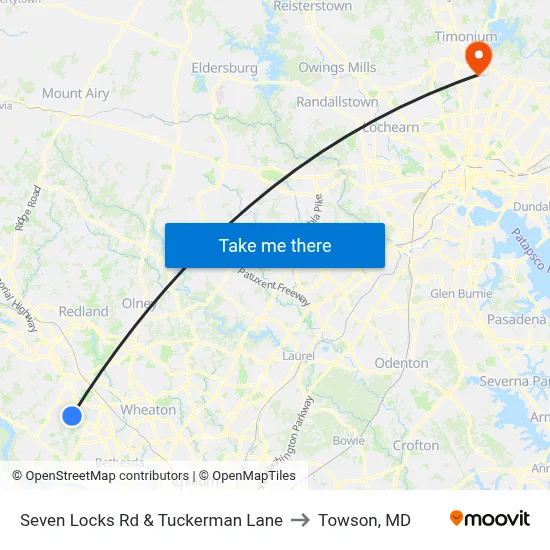 Seven Locks Rd & Tuckerman Lane to Towson, MD map