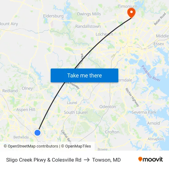 Sligo Creek Pkwy & Colesville Rd to Towson, MD map