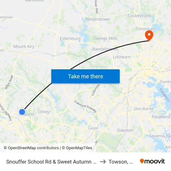 Snouffer School Rd & Sweet Autumn Dr to Towson, MD map
