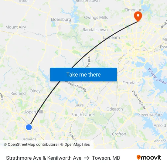 Strathmore Ave & Kenilworth Ave to Towson, MD map