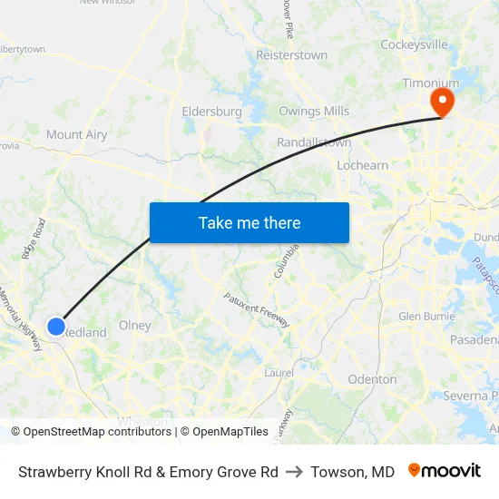 Strawberry Knoll Rd & Emory Grove Rd to Towson, MD map