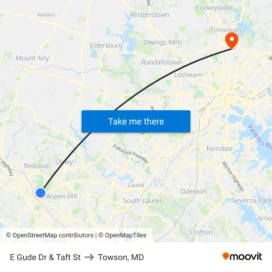 E Gude Dr & Taft St to Towson, MD map
