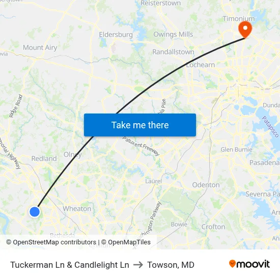 Tuckerman Ln & Candlelight Ln to Towson, MD map