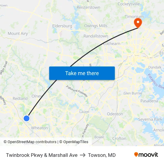 Twinbrook Pkwy & Marshall Ave to Towson, MD map
