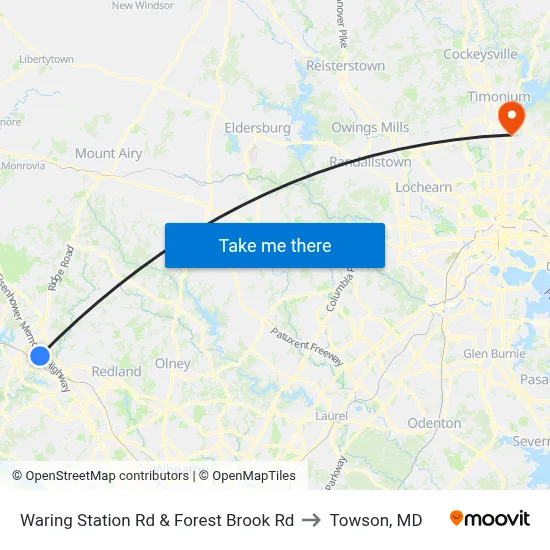 Waring Station Rd & Forest Brook Rd to Towson, MD map