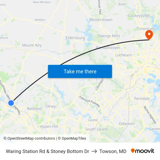 Waring Station Rd & Stoney Bottom Dr to Towson, MD map