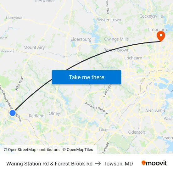 Waring Station Rd & Forest Brook Rd to Towson, MD map