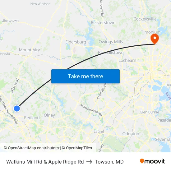 Watkins Mill Rd & Apple Ridge Rd to Towson, MD map