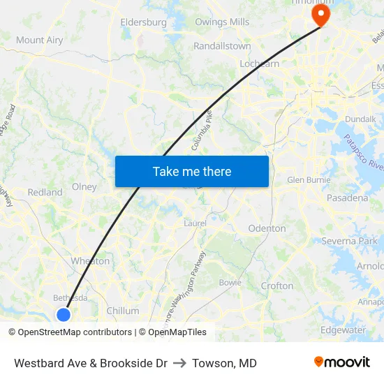 Westbard Ave & Brookside Dr to Towson, MD map