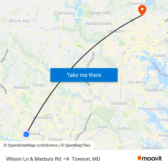 Wilson Ln & Marbury Rd to Towson, MD map
