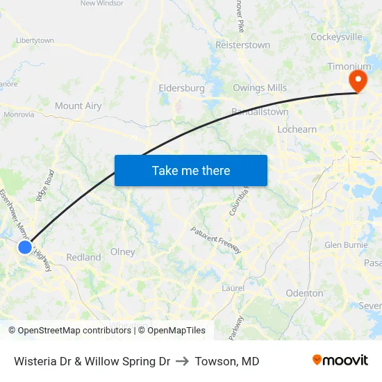 Wisteria Dr & Willow Spring Dr to Towson, MD map