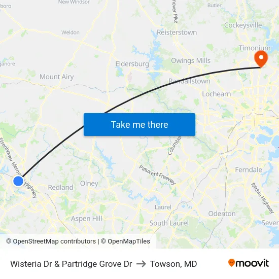 Wisteria Dr & Partridge Wood Dr to Towson, MD map