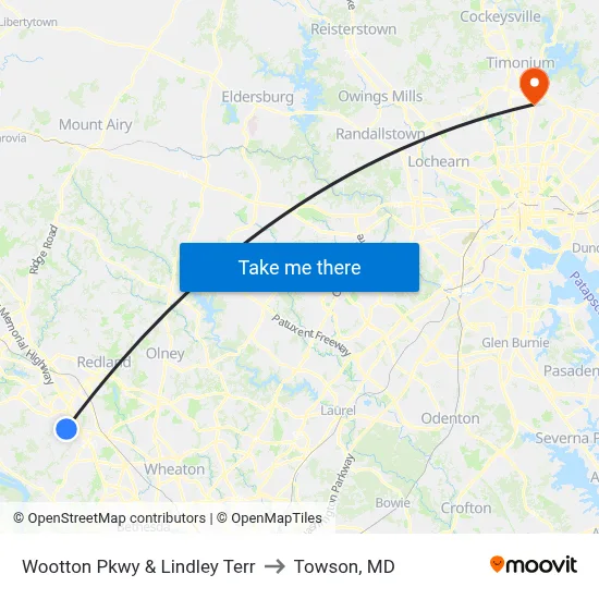 Wootton Pkwy & Lindley Terr to Towson, MD map