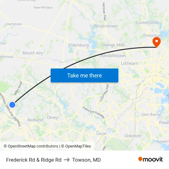 Frederick Rd & Ridge Rd to Towson, MD map