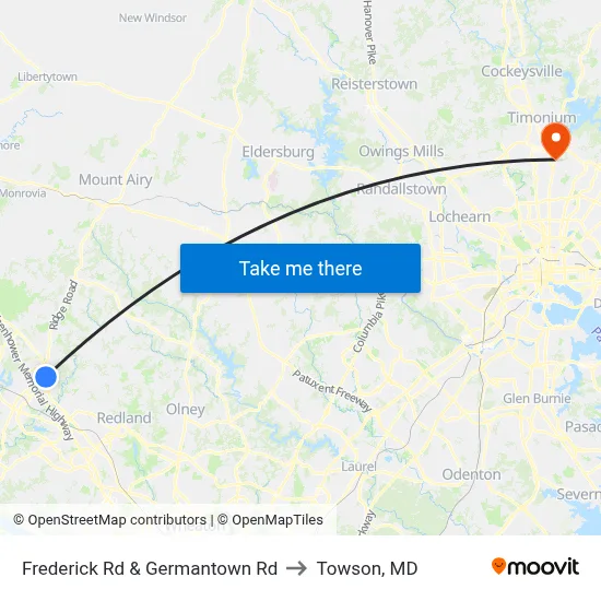 Frederick Rd & Germantown Rd to Towson, MD map