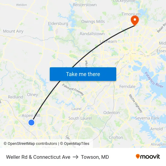 Weller Rd & Connecticut Ave to Towson, MD map
