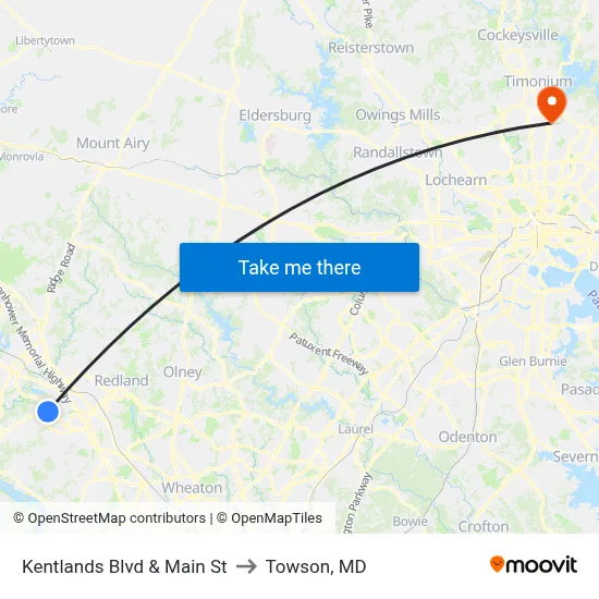 Kentlands Blvd & Main St to Towson, MD map