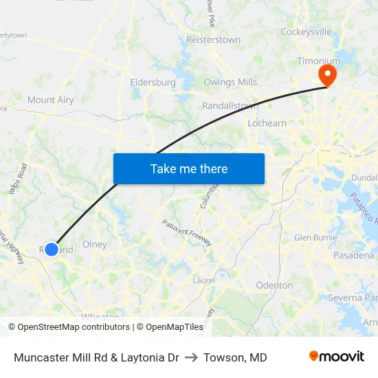 Muncaster Mill Rd & Laytonia Dr to Towson, MD map