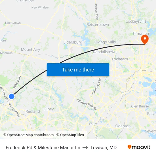 Frederick Rd & Milestone Manor Ln to Towson, MD map