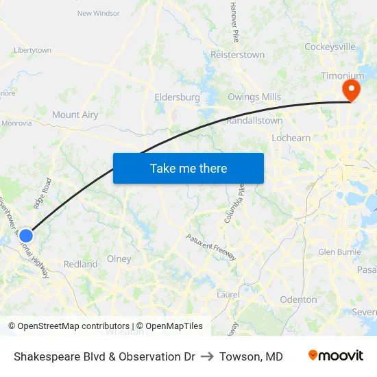 Shakespeare Blvd & Observation Dr to Towson, MD map