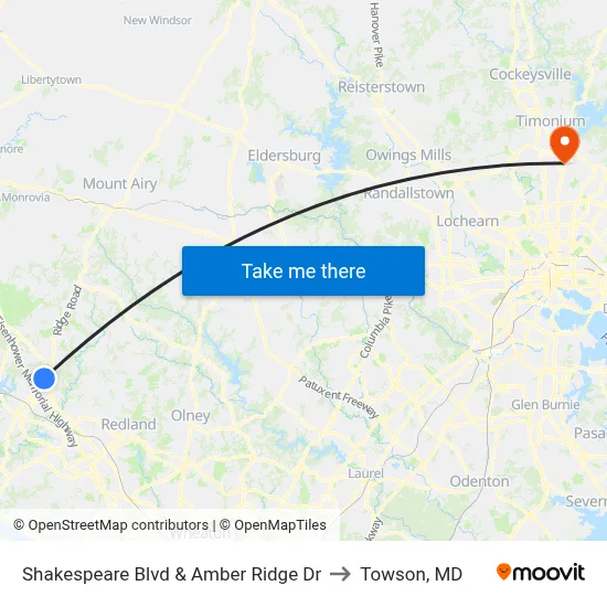 Shakespeare Blvd & Amber Ridge Dr to Towson, MD map