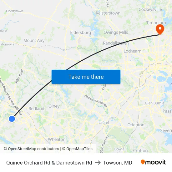 Quince Orchard Rd & Darnestown Rd to Towson, MD map