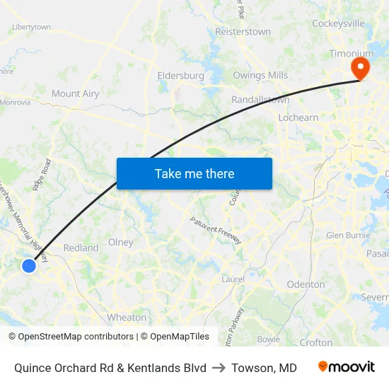 Quince Orchard Rd & Kentlands Blvd to Towson, MD map