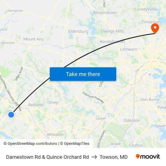 Darnestown Rd & Quince Orchard Rd to Towson, MD map