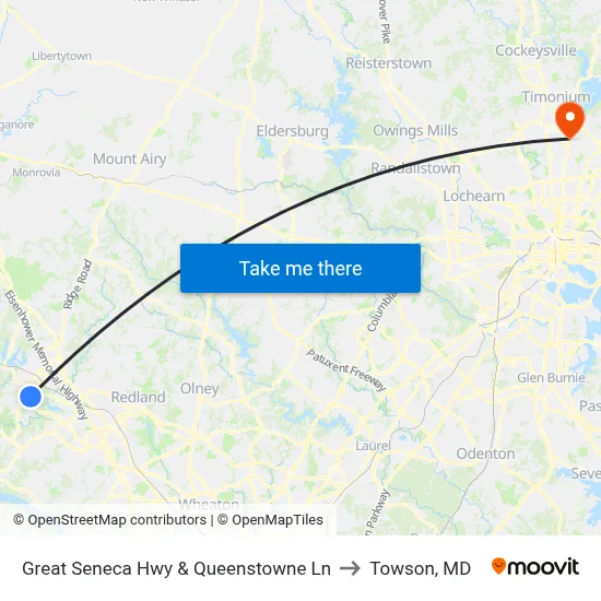 Great Seneca Hwy & Queenstowne Ln to Towson, MD map