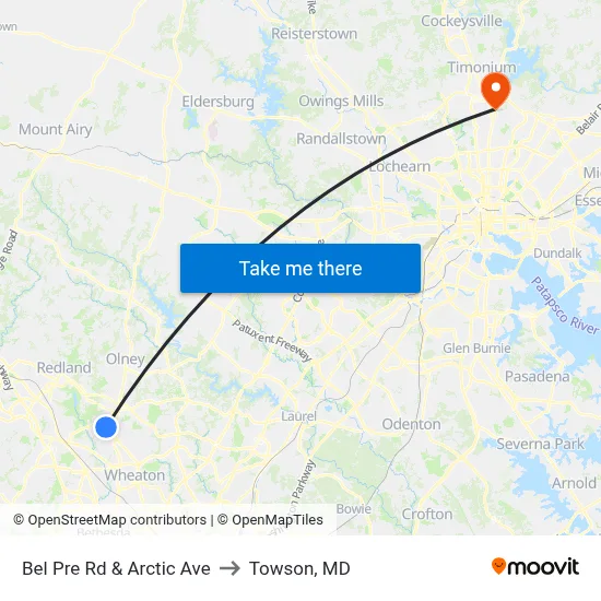 Bel Pre Rd & Arctic Ave to Towson, MD map