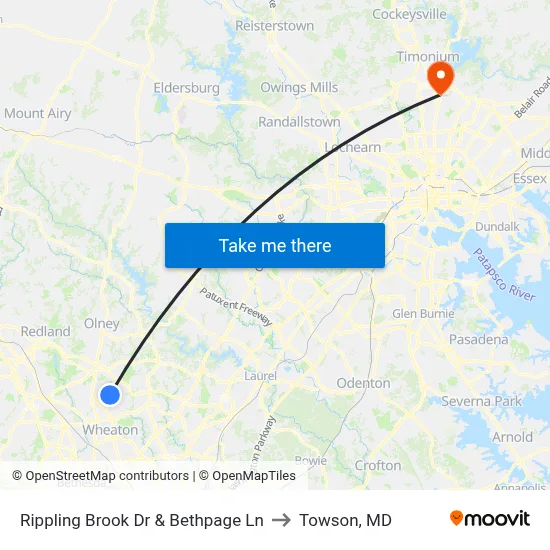 Rippling Brook Dr & Bethpage Ln to Towson, MD map
