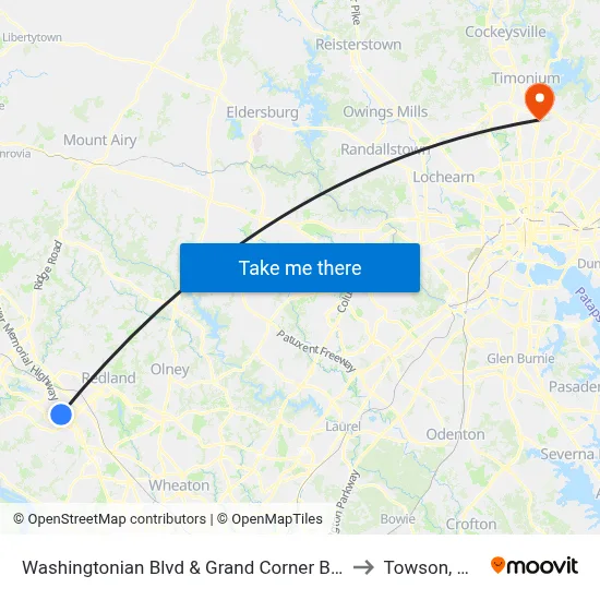 Washingtonian Blvd & Grand Corner Blvd to Towson, MD map