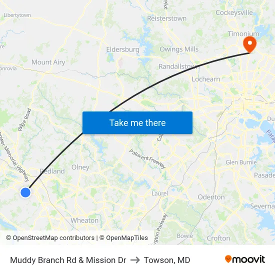 Muddy Branch Rd & Mission Dr to Towson, MD map