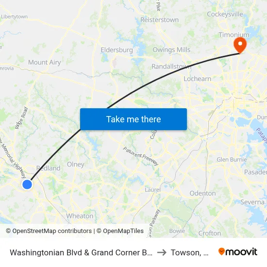 Washingtonian Blvd & Grand Corner Blvd to Towson, MD map